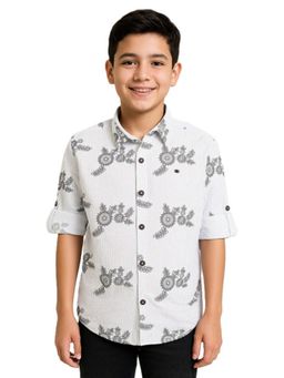 CHARCHIT - Boys Cotton Full Sleeves Embroidered Solid Shirt Brown