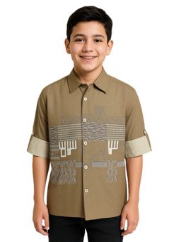 CHARCHIT - Boys Full Sleeves Printed Shirt Brown