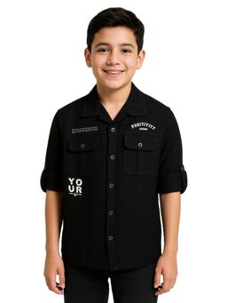 CHARCHIT - Boys Full Sleeves Printed Shirt Black