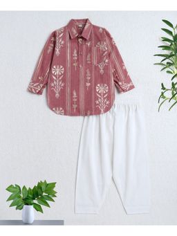 The Magic Wand - Cotton Woven Full Sleeves Foil Printed Kurta And Pathani Pant- Pink