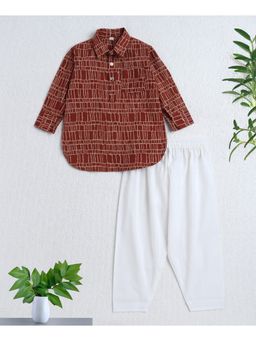 The Magic Wand - Cotton Woven Full Sleeves Kurta And Pathani- Rust