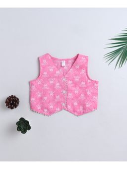 The Magic Wand - Cotton Woven Sleeveless Floral Printed Waist Coat Top- Peach