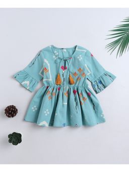 The Magic Wand - Cotton Woven Three Fourth Sleeves Floral Printed Top Blue