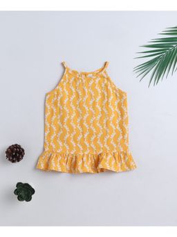 The Magic Wand - Cotton Woven Incut Floral Printed Top - Yellow