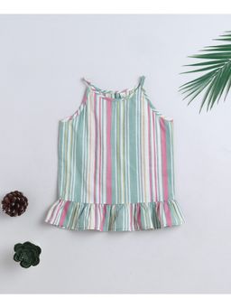 The Magic Wand - Cotton Woven Incut Stripe Printed Top Multi-Color