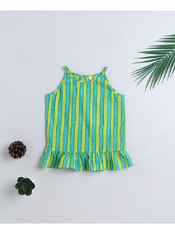 The Magic Wand - Cotton Woven Incut Stripe Printed Top Green