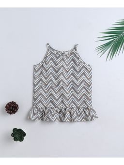 The Magic Wand - Cotton Woven Incut Zig Zag Printed Top - Grey