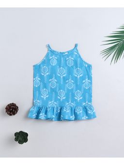 The Magic Wand - Cotton Woven Incut Floral Printed Top - Blue