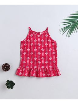 The Magic Wand - Cotton Woven Incut Aii Over Printed Top - Fuchsia