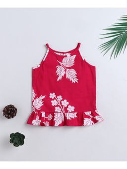 The Magic Wand - Cotton Woven Incut Floral Printed Top - Fuchsia