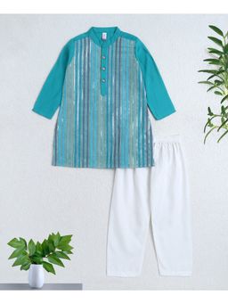The Magic Wand - Full Sleeves Sequin Embroidery Work Kurta & Pyjama - Turquoise Blue