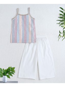 The Magic Wand - Woven Singlet Sequin Embroidery Work Kurti And Pant- Off White