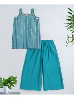The Magic Wand - Woven Singlet Sequin Embroidery Work Kurti And Bottom- Turquoise Blue