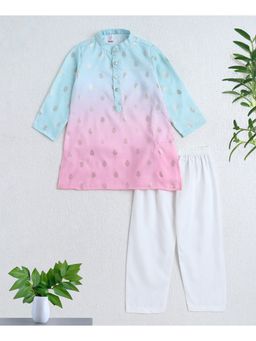 The Magic Wand - Woven Full Sleeves Foil Printed Kurta And Pyjama- Blue