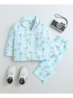The Magic Wand - Cotton Woven Full Sleeves Juice Printed Night Suit-Blue