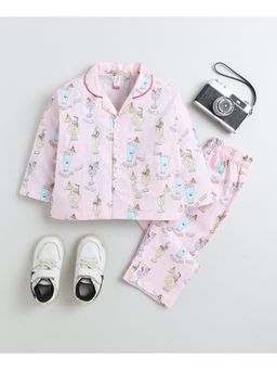 The Magic Wand - Cotton Woven Full Sleeves Juice Printed Night Suit-Pink