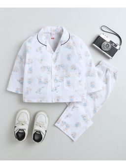 The Magic Wand - Cotton Woven Full Sleeves Bunny Printed Night Suit-White