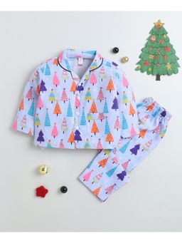 The Magic Wand - Christmas Theme Full Sleeves Xmas Tree Printed Night Suit-Blue
