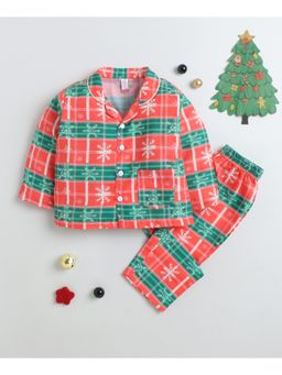 The Magic Wand - Christmas Theme Woven Full Sleeves Snowflakes Printed Night Suit