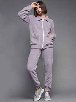 Miss Chase - Womens Lavender Shirt Collar Solid-patterned Regular Polyester Co-Ord (Set of 2)