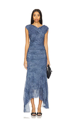 Ganni - Marl Mesh Long Ruched Crossover Dress