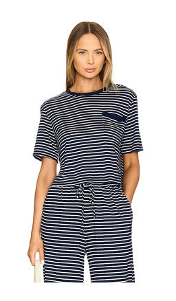 Monrow - Stripe Crop Pocket Tee