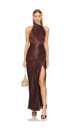 Nicholas - Galilea High Neck Gold Trim Maxi Dress