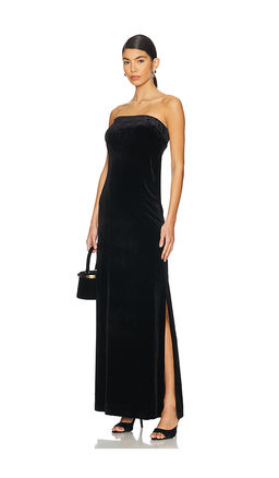 Norma Kamali - Strapless Tailored Velvet Side Slit Gown