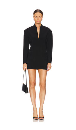 Norma Kamali - Oversized Long Sleeve Shoulder Pad Front Zip Mini Dress