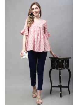 Rajnandini - Women Pure Cotton Peach Jaipuri Printed Short Top