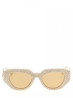 Gucci - White Geometric Crystal Sunglasses