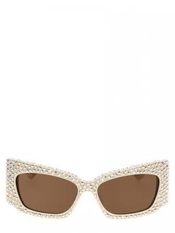 Gucci - White Geometric Crystal Sunglasses
