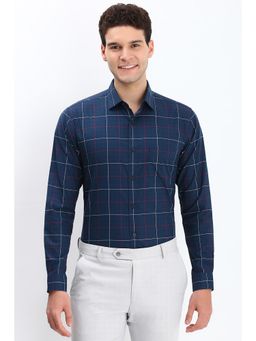 Allen Solly - Men Navy Blue Slim Fit Checks Full Sleeves Formal Shirt