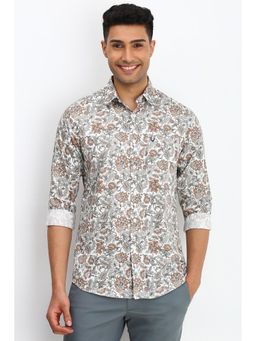 Allen Solly - Men Grey Slim Fit Floral Print Full Sleeves Casual Shirt
