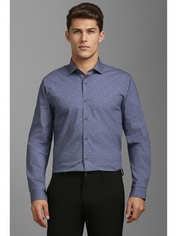 Louis Philippe - Men Navy Blue Super Slim Fit Print Full Sleeves Casual Shirt