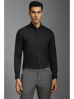Louis Philippe - Men Black Classic Regular Fit Solid Full Sleeves Formal Shirt