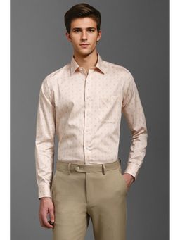 Louis Philippe - Men Beige Slim Fit Print Full Sleeves Formal Shirt