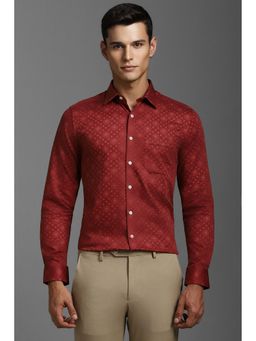 Louis Philippe - Men Maroon Slim Fit Print Full Sleeves Casual Shirt