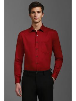 Louis Philippe - Men Maroon Slim Fit Solid Full Sleeves Formal Shirt