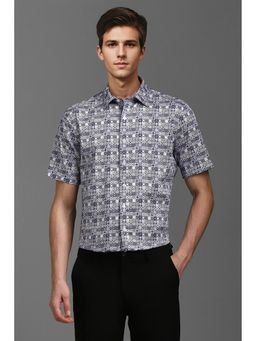 Louis Philippe - Men Navy Blue Slim Fit Print Half Sleeves Casual Shirt