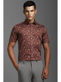 Louis Philippe - Men Brown Slim Fit Floral Print Half Sleeves Casual Shirt