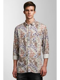 Louis Philippe - Men Brown Slim Fit Print Full Sleeves Casual Shirt