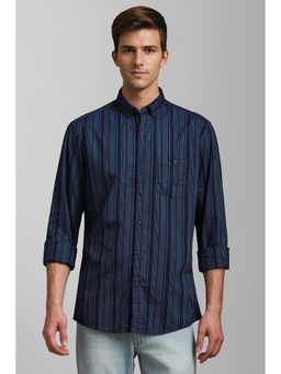 Louis Philippe - Men Navy Blue Slim Fit Stripe Full Sleeves Casual Shirt