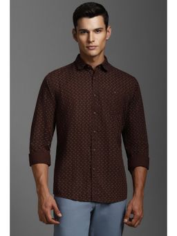 Louis Philippe - Men Brown Slim Fit Print Full Sleeves Casual Shirt