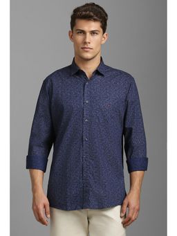 Louis Philippe - Men Navy Blue Slim Fit Geometric Print Full Sleeves Casual Shirt