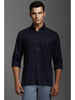 Louis Philippe - Men Navy Blue Slim Fit Print Full Sleeves Casual Shirt