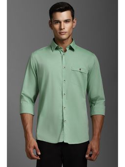 Louis Philippe - Men Green Slim Fit Solid Full Sleeves Casual Shirt
