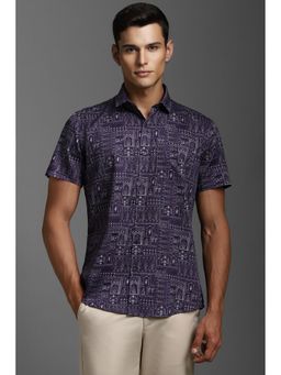 Louis Philippe - Men Purple Slim Fit Print Half Sleeves Casual Shirt