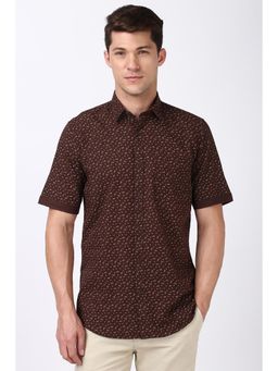 Peter England - Men Brown Slim Fit Print Shirt