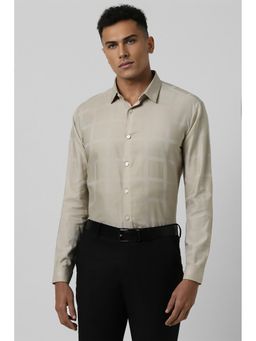 Van Heusen - Men Beige Slim Fit Checks Full Sleeves Party Shirt